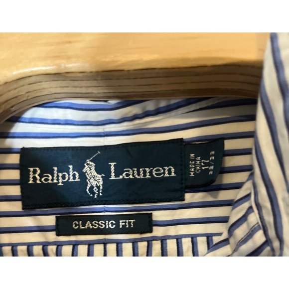 Ralph Lauren Men's Blue Striped Button-Down Long Sleeve Dress Shirt Size 17-32 - Picture 4 of 5